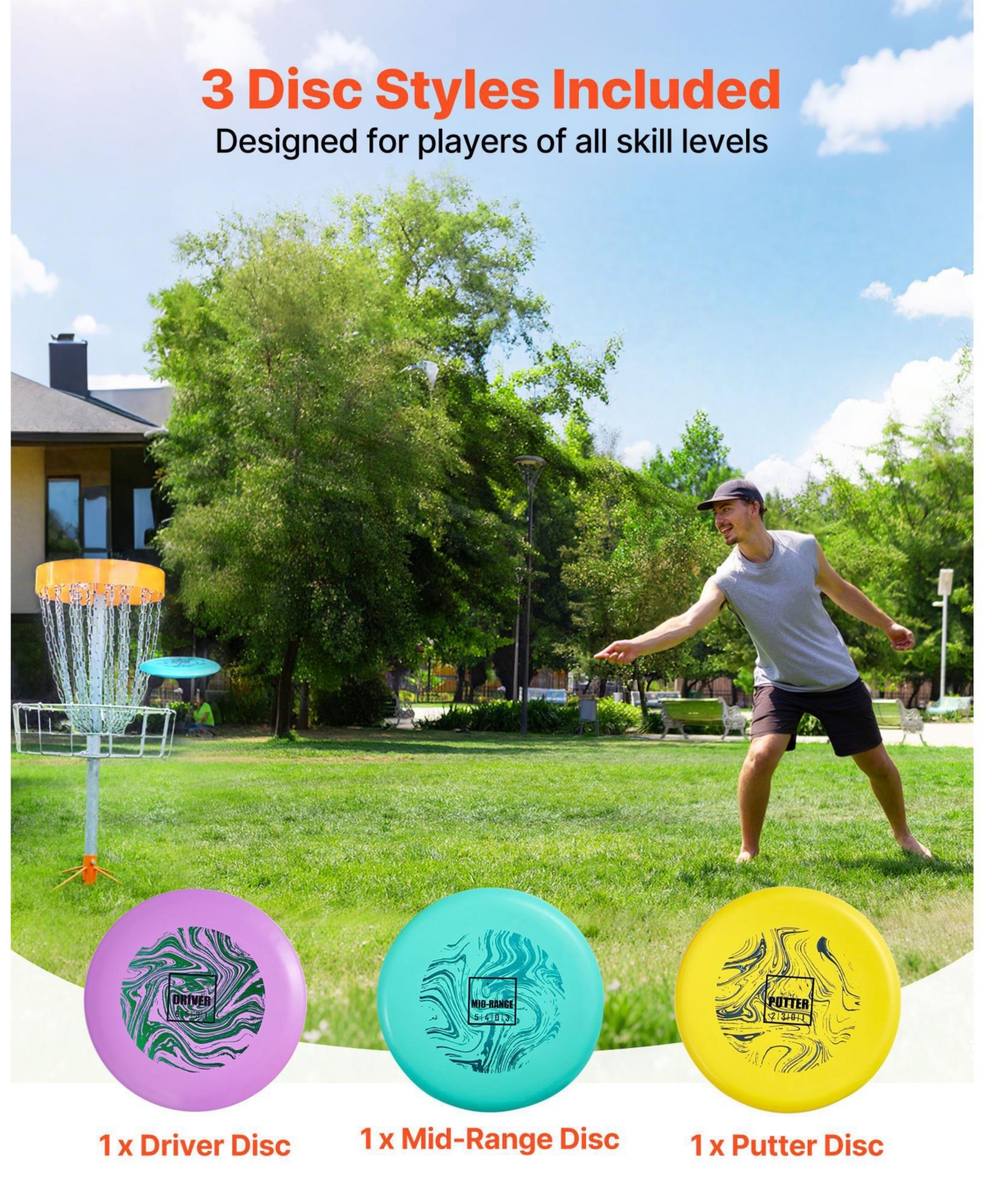 Sugift Disc Golf Set 3-Pack Starter Discs with Putter Mid-Range Driver Pdga Approved