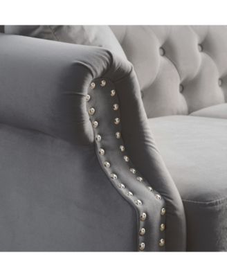 Grey Velvet Chesterfield Sofa with Tufted Couch