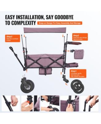 Wagon Stroller for 2 Kids Folding Push-Pull Stroller with Canopy Purple