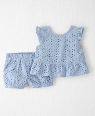 Baby Girls' Eyelet Round Neck Top and Shorts, 2-Piece Set