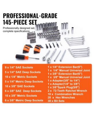145-Piece Professional Tool Set with SAE/Metric Sockets & Storage Case