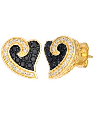 Blackberry (0.26 ct. t.w.) and Vanilla (0.13 ct. t.w.) Diamond Heart Shaped Stud Earrings in 14k Honey Gold