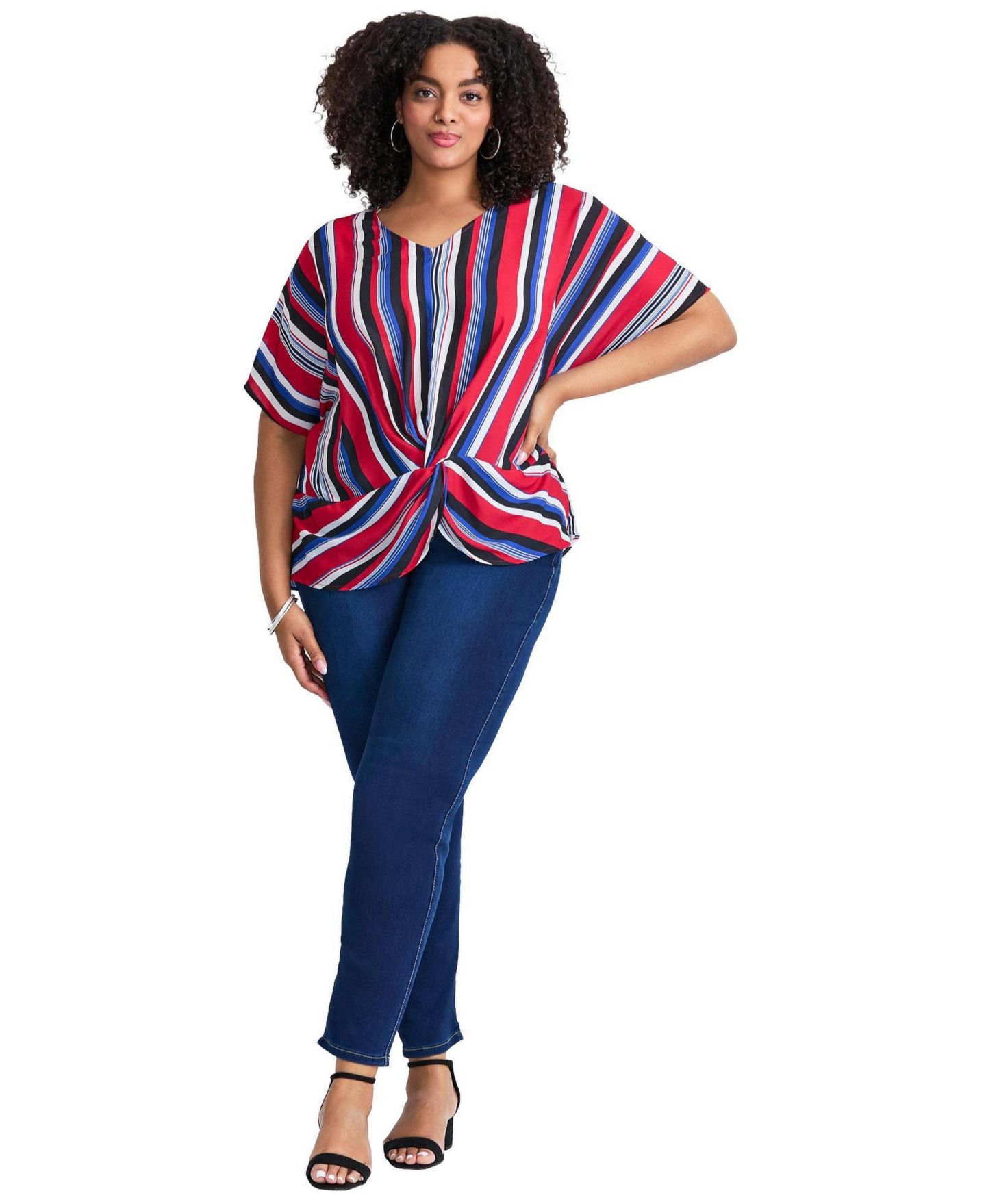 Женская блузка Avenue Plus Size Knot Front Dolman Sleeve, цвет: Полосатый — фото 1