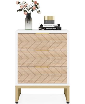 3 Drawers Nightstand, with Metal Legs for Bedroom