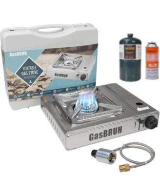 Dual Fuel Camping Stove, 10000BTU Portable Propane/Butane Gas Stove with Windblocker & Carry Case (Fuel Not Included).