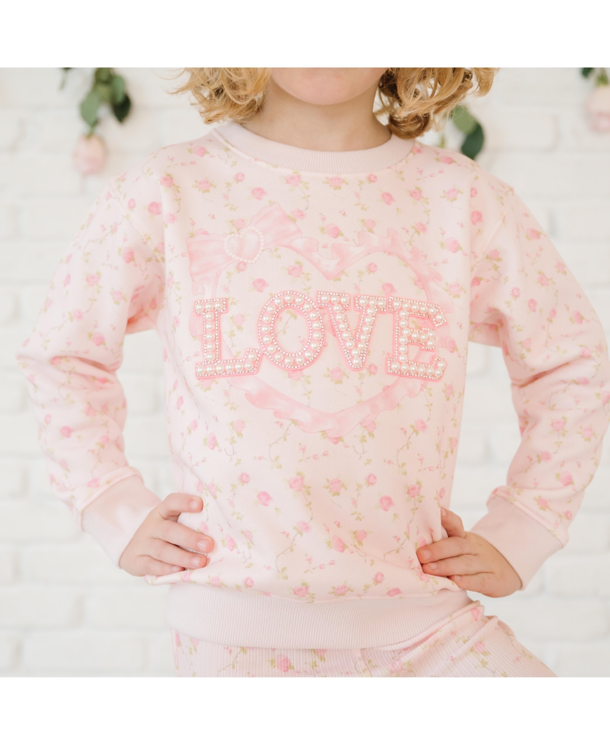 Sweet Wink Baby Girls Pink Rose Love Patch Sweatshirt