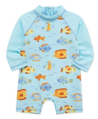 Baby Boys' Fish Print Long-Sleeve Rash Guard Suit