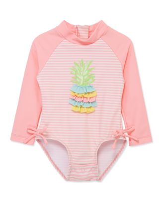 Baby Girls' Pineapple One-Piece Long-Sleeve Rash Guard Swimsuit