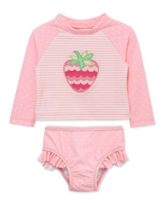 Baby Girls' Strawberry Long-Sleeve Rash Guard and Swim Bottoms, 2-Piece Set