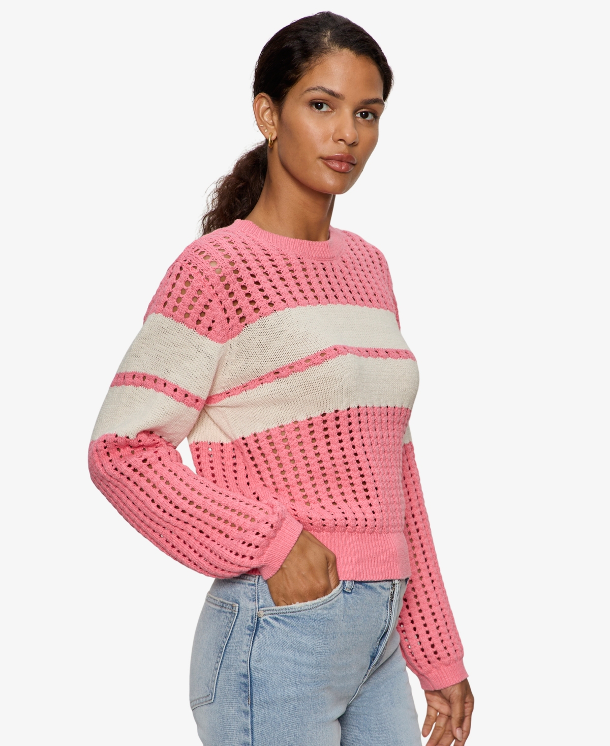 Sanctuary Women's Sporty Openwork Popover Crew Neck Sweater