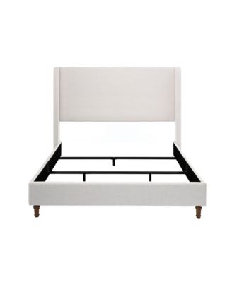 Hayden Upholstered Wingback Bed Size Queen Without Wooden Slats Box Spring Request Textured Ivory Canvas Easy Assembly