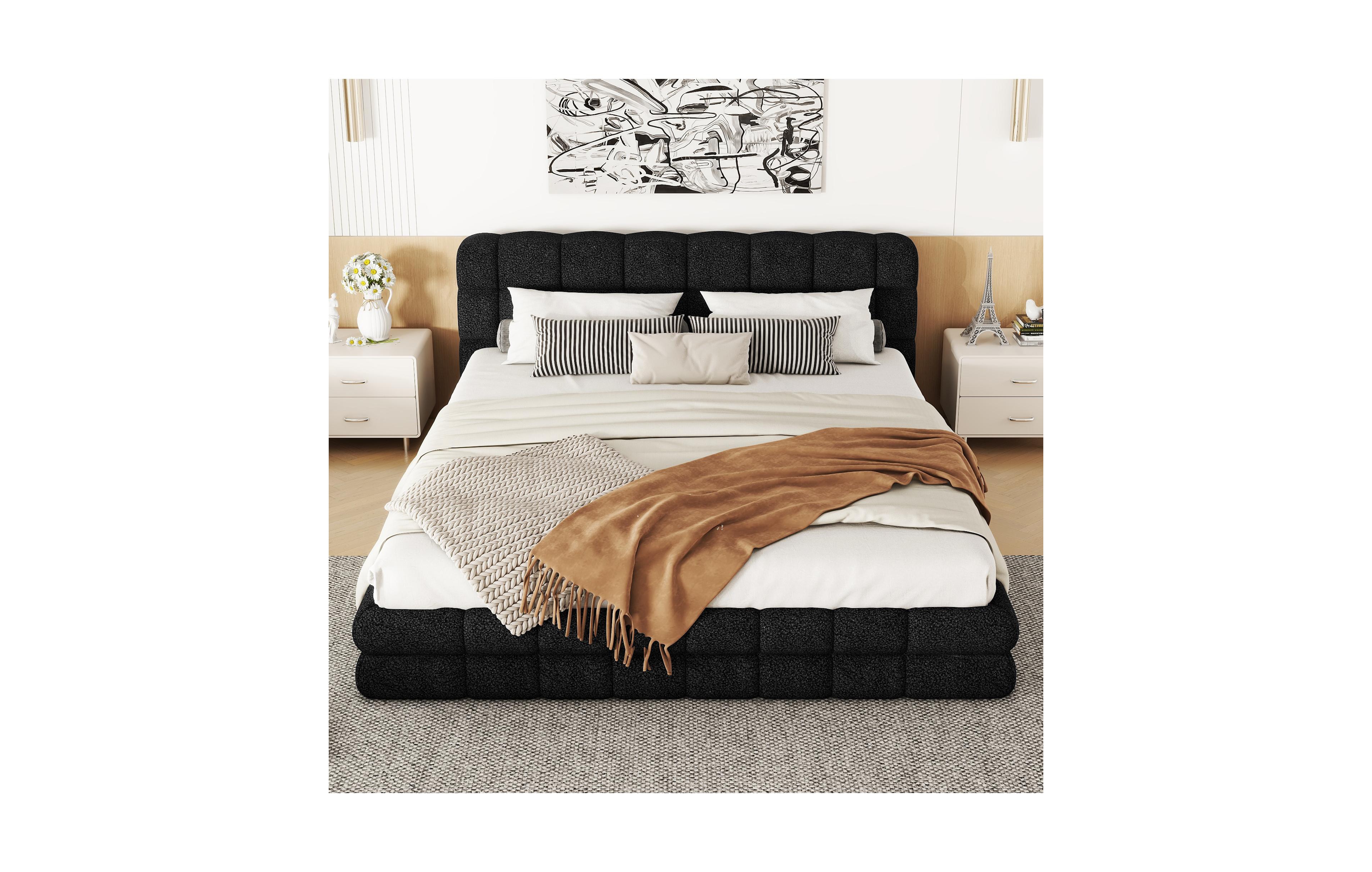 Lovmor Queen Size Upholstered Platform Bed Black