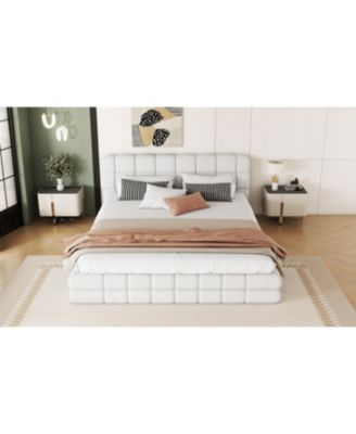 Queen Size 51" High Headboard Wingback Linen Upholstered Bed No Box Spring Needed