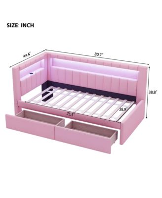 Upholstered Twin Size Platform Bed with USB Ports and LED Belt With 2 Drawers