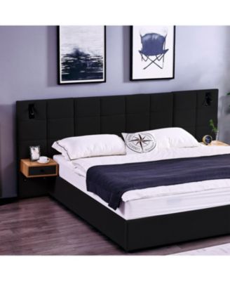 King Size Storage Velvet Upholstered Hydraulic Platform Bed with 2 Shelves 2 Reading Lamps and USB Port