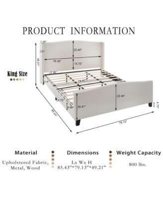 King Size Bed Frame Teddy Velvet 12 Slat Support Solid Wood Feet No Box Spring Needed white