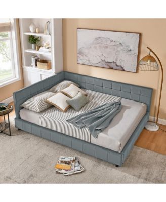 Queen Size Upholstered Tufted Sofa Bed Frame with Comfortable Backrest and Armrests Bed Velvet