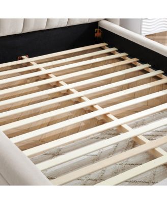 Queen Size Upholstered Bed Frame with Thick Fabric Chenille Fabric Grounded Queen Size Platform Bed with Headboard and Solid Frame-Beige