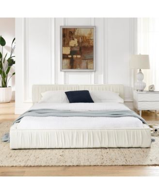 Queen Size Upholstered Bed Frame with Chenille fabric Grounded  Platform Bed with Headboard and Solid Frame No Box Spring Needed-Beige