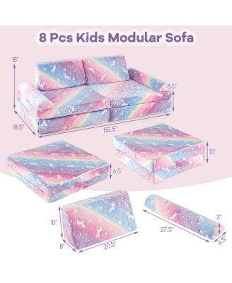 8 PCS Modular Kids Play Couch with Handles Machine Washable Covers for Building Fort