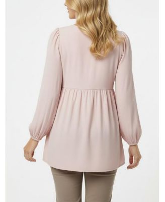 Maternity Motherhood Long Sleeve Empire Waist Keyhole Woven Blouse