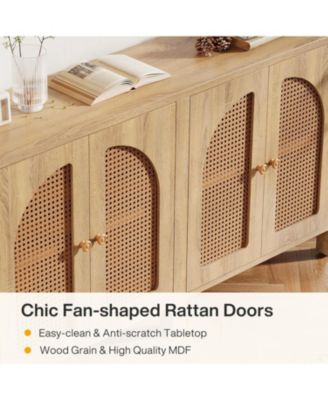 59" Rattan Kitchen Storage Buffet Cabinet, with 4 Doors