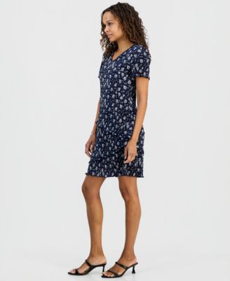 Petite Floral Ruffle-Tiered V-Neck Sheath Dress