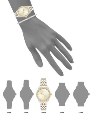 Women's Quartz Crystal Accented Champagne Dial Round Two-Tone Alloy Metal Watch Set, 26mm