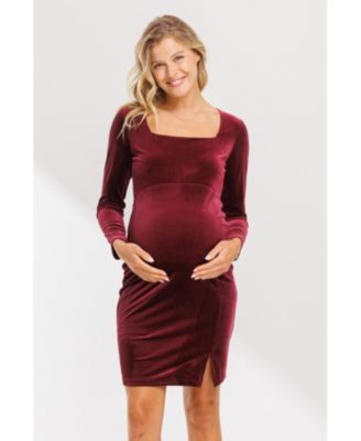 Maternity Velvet Long Sleeve Square Neck Mini Dress