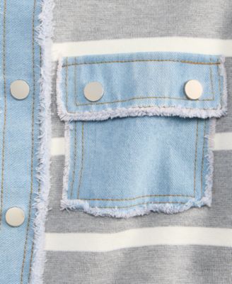 Women's Denim-Trim Striped Cardigan Jacket