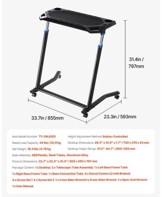 SUGFIT Cycling Desk Foldable Fitness Bike and Treadmill Desk with Lockable Wheels