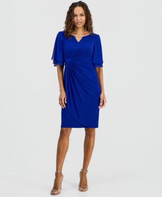 Petite Double Flared-Sleeve Bar-Trim Dress