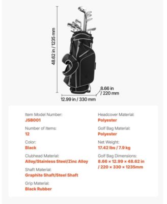 Men s 12-Piece Golf Club Set Right-Handed with Stand Bag