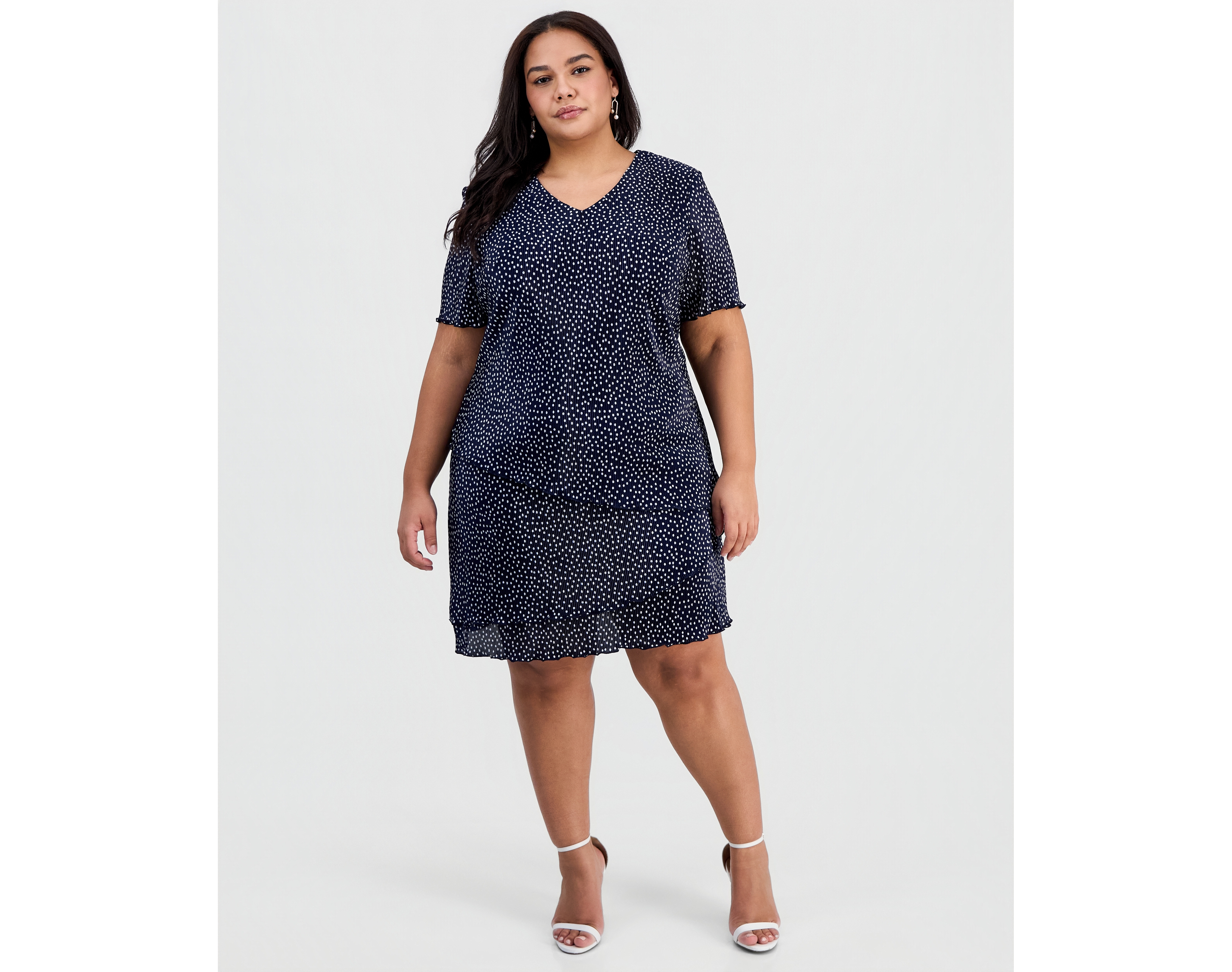 Connected Plus Floral Ruffle-Tiered V-Neck Sheath Dress