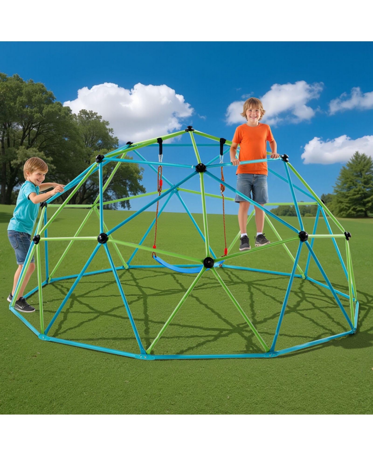 Mecale Climbing Dome, 10 ft Geometric Dome with Swing and Hammock, 1000 lb Capacity Outdoor Playground for Kids Ages 3–10