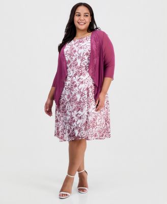 Plus Size 2-Pc. Floral Chiffon Sleeveless Dress and Ruffle-Front Jacket