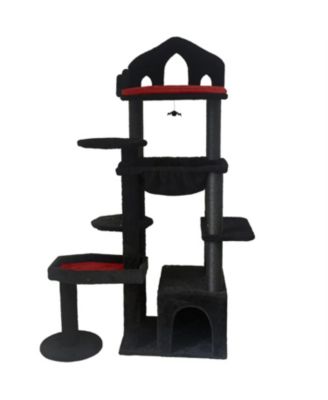  58'' Cat Tree with Scratching Posts, Perches, Hammock, and Cat Cave in Black