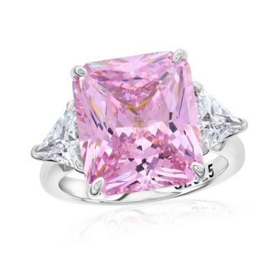 Gala Collection Sterling Silver Large Firework Emerald-Cut Cubic Zirconia Trillion Accent 3-Stone Ring
