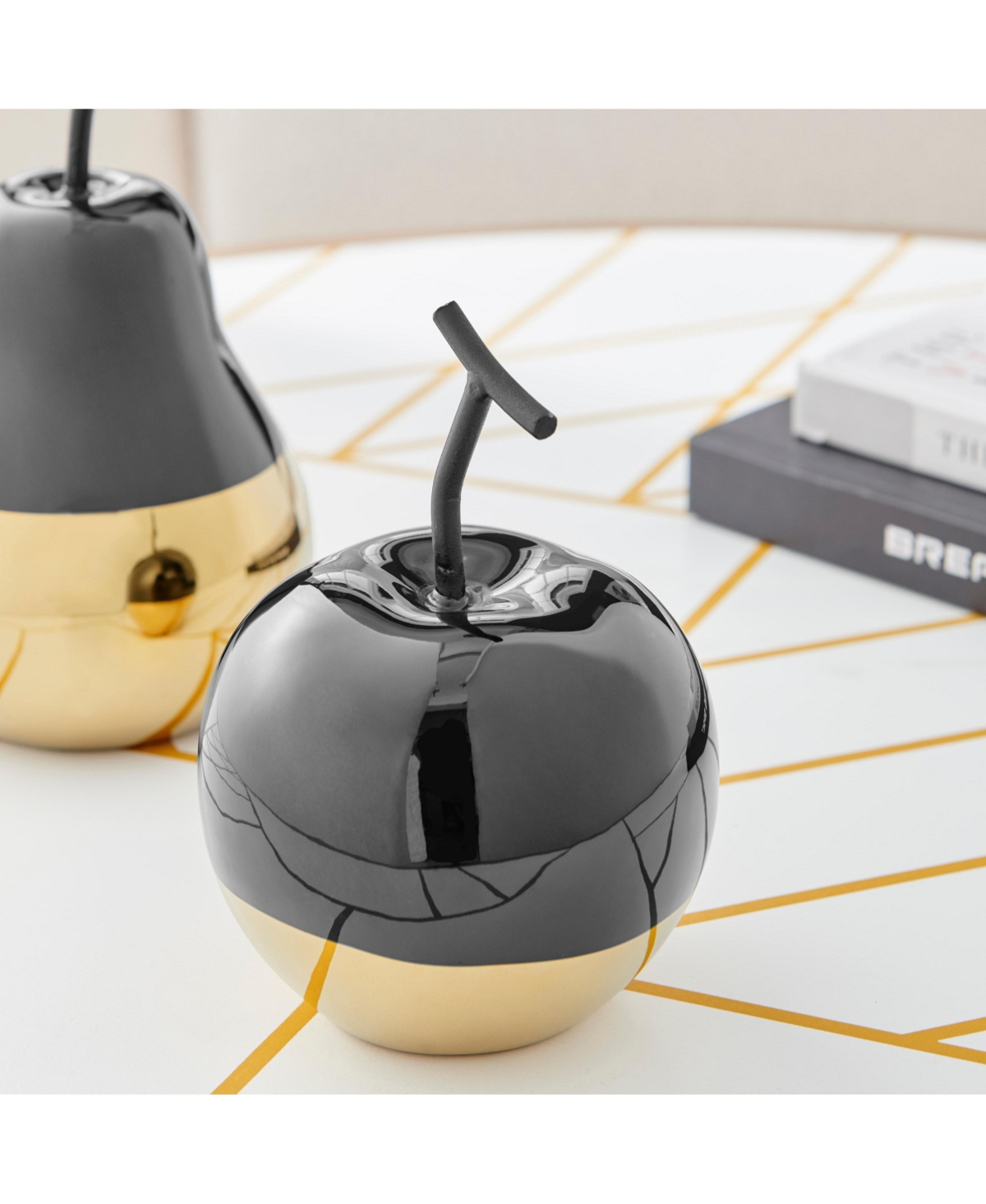 Danya B Vost Dipped Fruit Ceramic Sculpture Set of 2 - Black/Gold