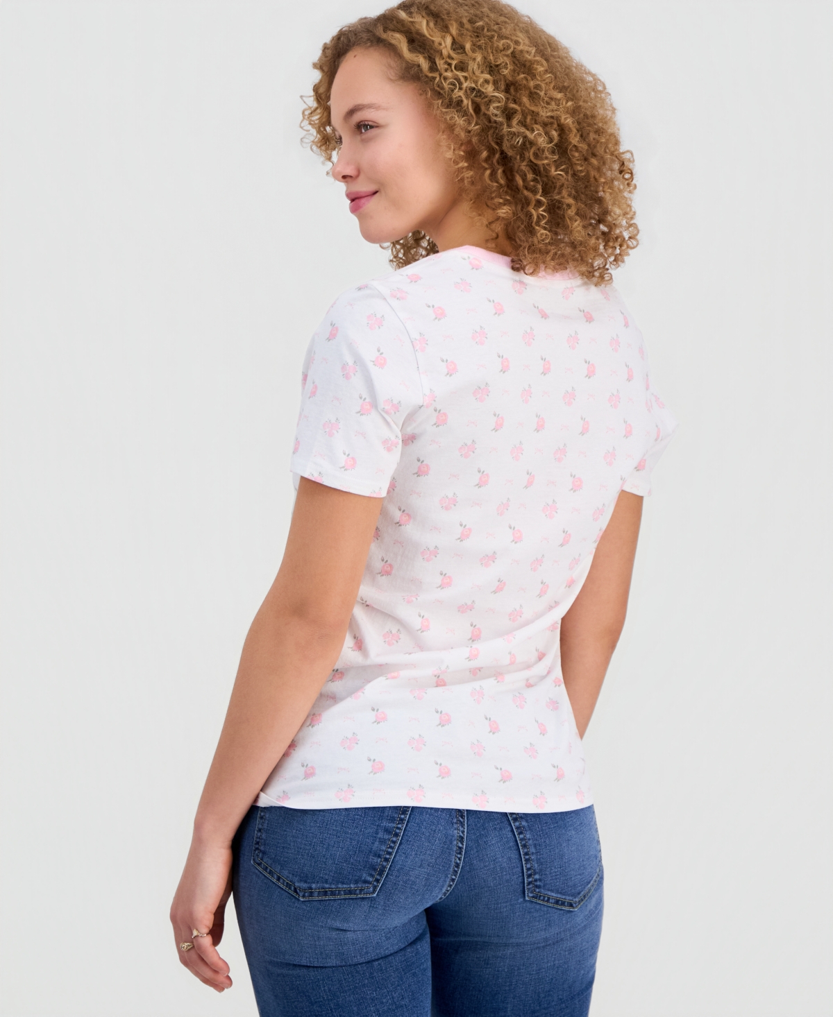 Rebellious One Juniors' Paris Ditsy Floral Graphic Cotton T-Shirt