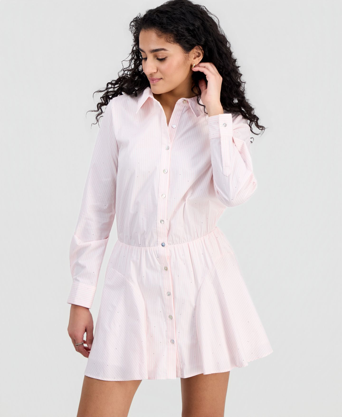 Женское платье 14th Place Juniors' Striped Rhinestone Shirtdress, цвет: Розовый — фото 3