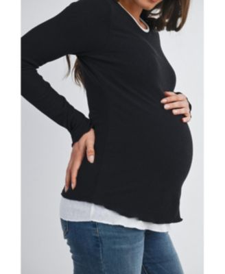 Maternity Ribbed Layer Contrast Long Sleeve Top