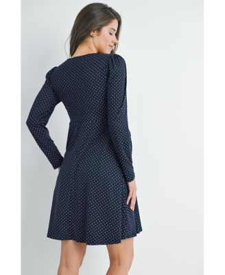 Maternity Long Sleeve Crewneck Polka Dot Dress