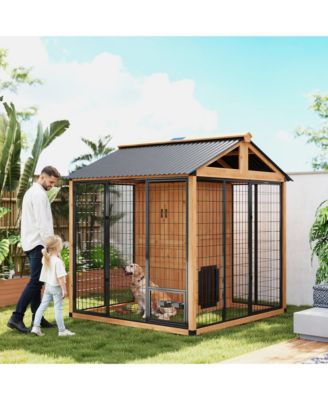 Extra Large Dog House with Storage Cabinet, Bowls, Light
