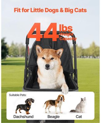 4-Wheel Pet Stroller with Reversible Handle, Holds up to 44 lbs