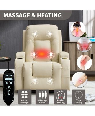 Faux Leather Power Lift Recliner for Elderly with Massage & Heat, Infinite Position Chair with USB, Cup Holders, Heavy-Duty Base