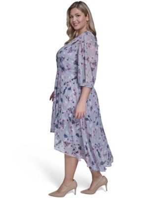 Plus Size Balloon-Sleeve Wrap Dress