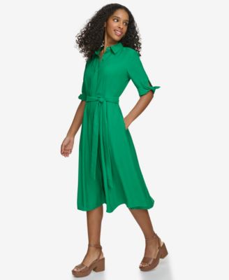 Petite Tie-Sleeve Collared Midi Shirt Dress
