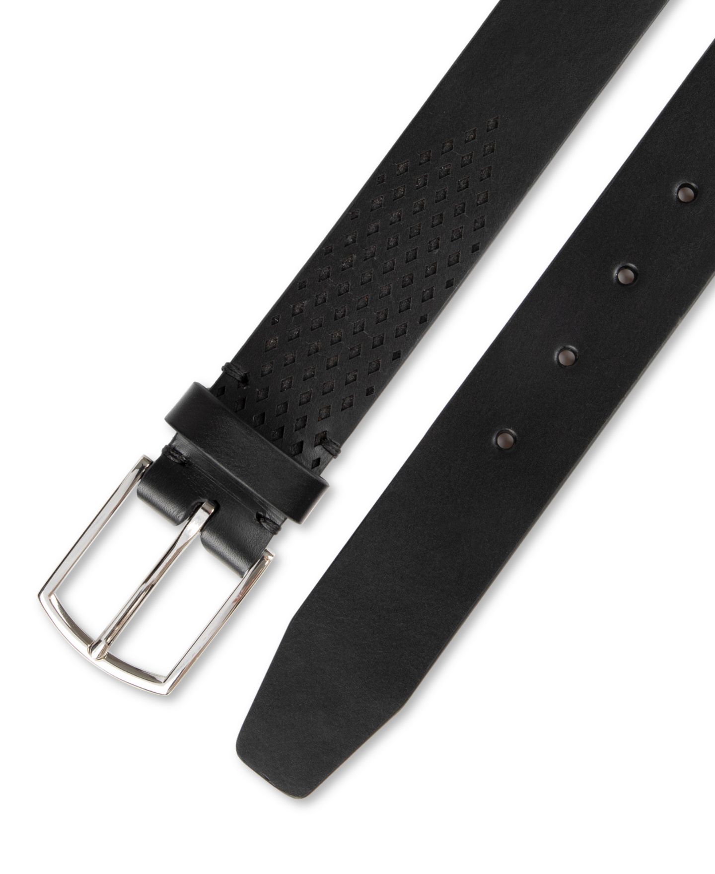 Мужской ремень Cole Haan Washington Perforated Casual Leather Belt, цвет: Чёрный — фото 4