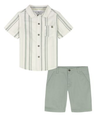 Boys' 2T-7 Striped Short-Sleeve Shirt and Twill Shorts, 2-Piece Set